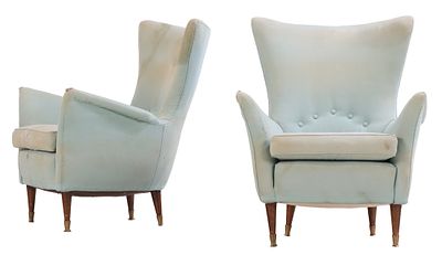 PAIR OF ITALIAN UPHOLSTERED LOUNGE CHAIRS ATTRIBUTED TO PAOLO BUFFA C 1950. Pair of Italian 