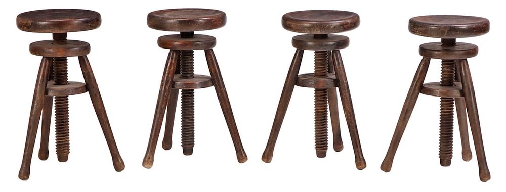 FOUR FRENCH ADJUSTABLE ARTISTS STOOLS C 1940. Four French adjustable artists stools C 1940 
When 