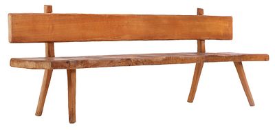 LARGE FRENCH BRUTALIST STYLE ELM BENCH WITH SCOOPED SEAT C 1960. Large French Brutalist style 