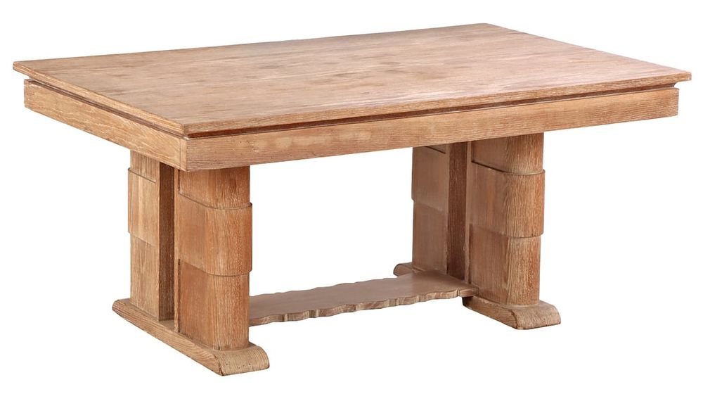 FRENCH CERUSED OAK DINING TABLE C 1940 HAVING TWO LEAVES. French cerused oak dining table C 