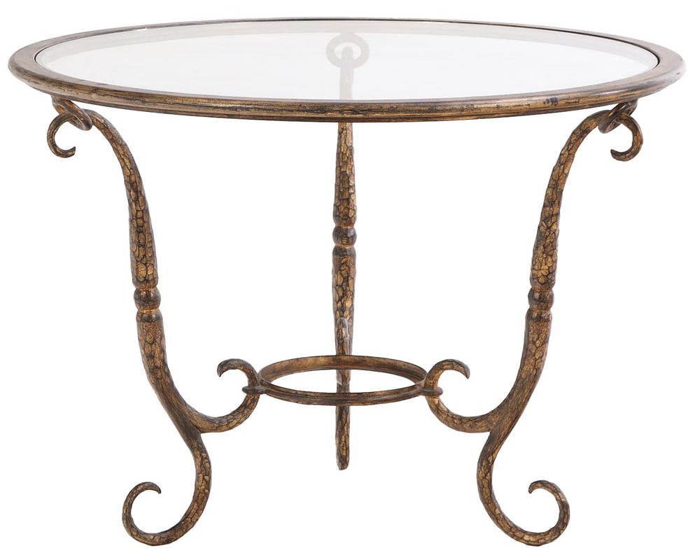 ELEGANT GILT IRON GLASS TOP TABLE POSSIBLY BY GIOVANNI BANCI. Elegant gilt iron glass top table 