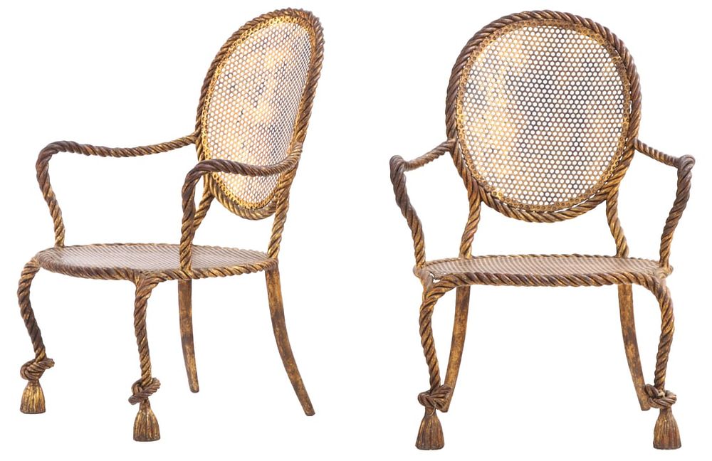 MID-CENTURY MODERN ITALIAN GILT IRON ROPE ARMCHAIRS BY NICCOLINI, CIRCA 1950. Mid-Century Modern 