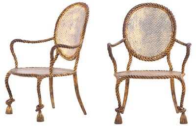 MID-CENTURY MODERN ITALIAN GILT IRON ROPE ARMCHAIRS BY NICCOLINI, CIRCA 1950. Mid-Century Modern 