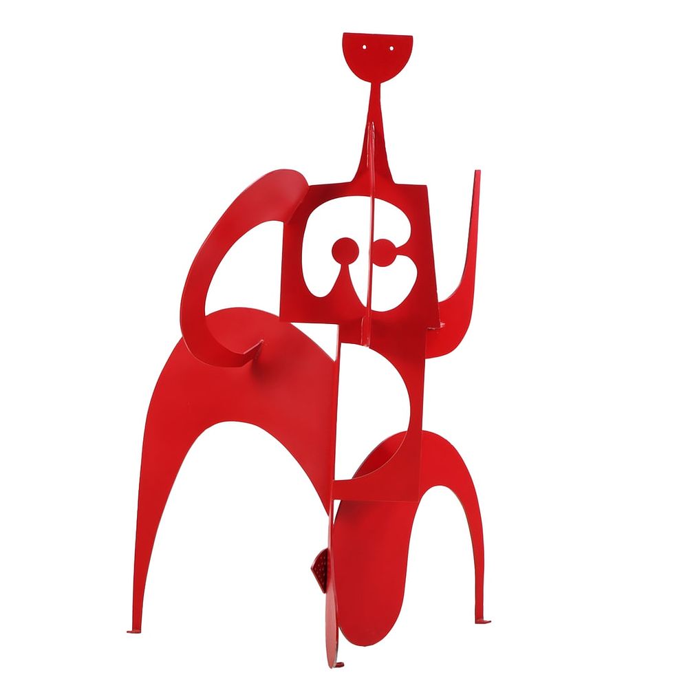 A LARGE SCALE MODERN PAINTED IRON ABSTRACT FIGURE WITH CUT OUT DESIGN. A large scale modern 