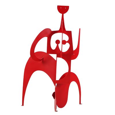 A LARGE SCALE MODERN PAINTED IRON ABSTRACT FIGURE WITH CUT OUT DESIGN. A large scale modern 