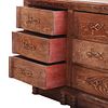 FRENCH EIGHT DRAWER CERUSED OAK COMMODE HAVING COPPER PLATED HARDWARE C 1940. French eight Image - 4