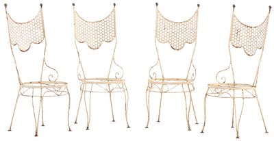 SET OF FOUR WHIMSICAL FRENCH IRON CHAIRS, C 1950. Set of four whimsical French iron chairs, C 