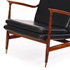 PAIR BRAZILIAN ROSEWOOD AND LEATHER UPHOLSTERED OPEN ARM CHAIRS. ALL BRASS CAPS PRESENT. Pair Image - 4