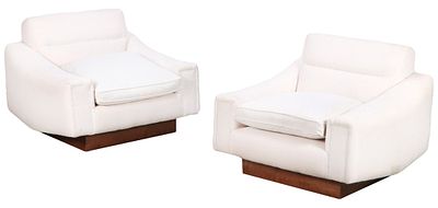 PAIR OF LOW SLUNG LOUNGE CHAIRS C 1960 WITH NEW FABRIC. Pair of low slung lounge chairs C 1960 