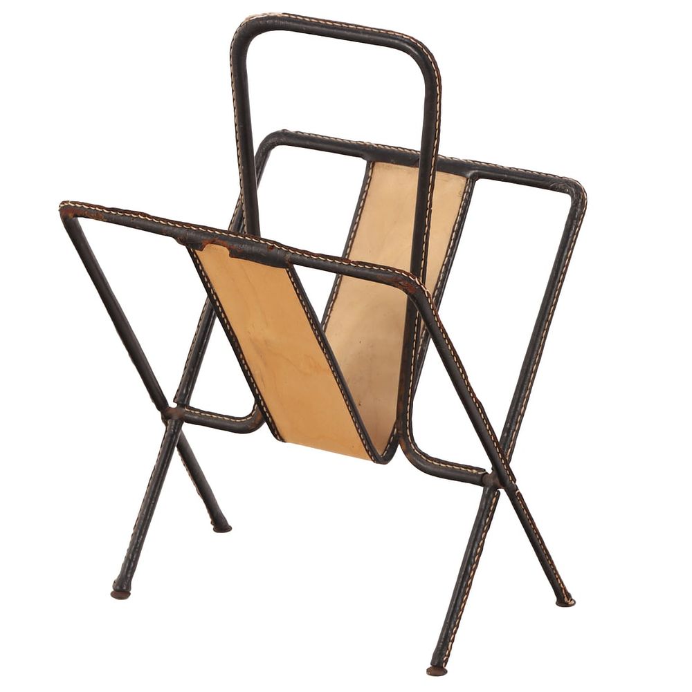 LEATHER OVER IRON FRENCH MAGAZINE STAND ATTRIBUTED TO JACQUES ADNET C 1945. Leather over iron 