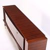 FRENCH ART DECO STYLE FOUR DOOR SIDEBOARD HAVING EXOTIC WOOD GRAIN AND A SYCAMORE INTERIOR C 1950. Image - 7