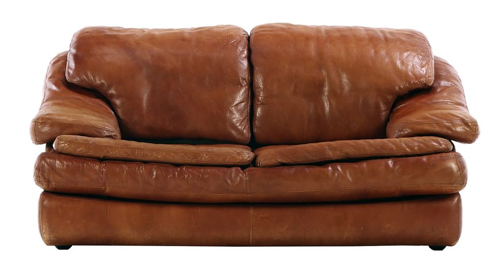FRENCH LEATHER SETTEE BY ROCHE BOBOIS. French leather settee by Roche Bobois. Ht: 32" Wd: 65" 