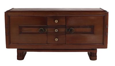 TWO PART FRENCH MAHOGANY SIDEBOARD IN THE MANNER OF CHARLES DUDOUYT C 1940. Two part French 