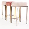 SIX FRENCH METAL AND UPHOLSTERED STOOLS IN THE MANNER OF JANSEN C 1970. Six French metal and Image - 5