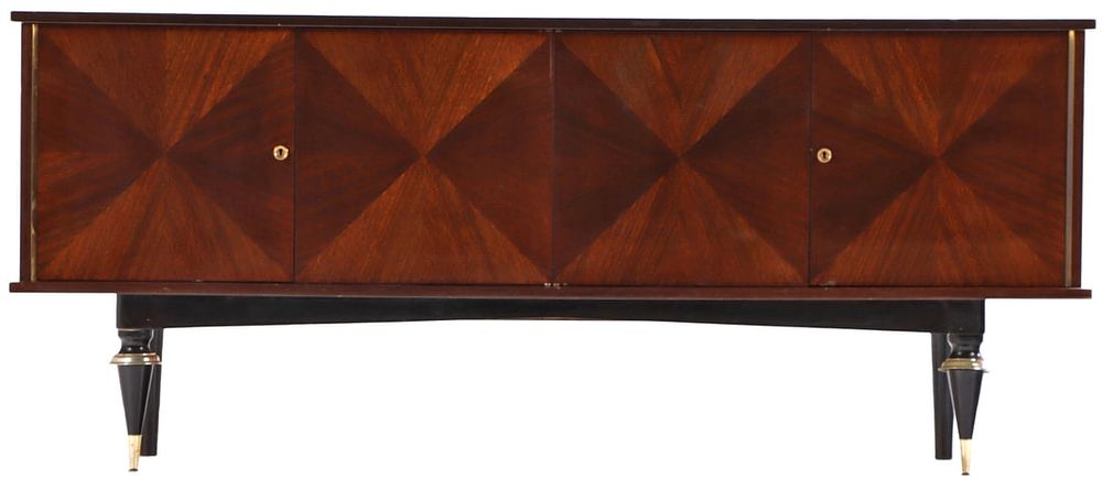 FRENCH MAHOGANY SIDEBOARD HAVING FOUR DOORS AND A BAR COMPARTMENT C 1955. French mahogany 