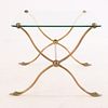 FRENCH BRASS AND GLASS COFFEE TABLE HAVING A SHAPED BASE WITH DUCK HEAD FEET. French brass and Image - 2