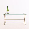 FRENCH BRASS AND GLASS COFFEE TABLE HAVING A SHAPED BASE WITH DUCK HEAD FEET. French brass and Image - 3