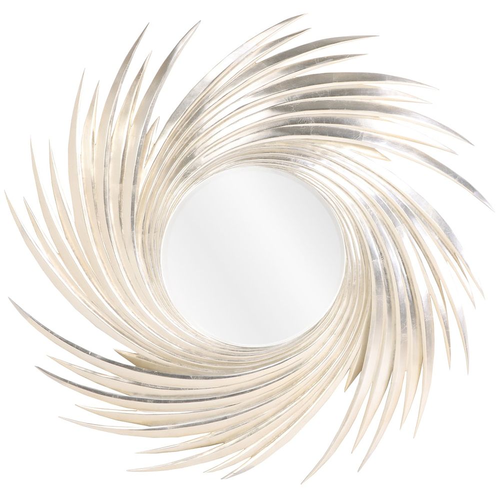 SILVER LEAF CARVED WOOD MIRROR IN A SWIRL FORM. Silver leaf carved wood mirror in a swirl form. 