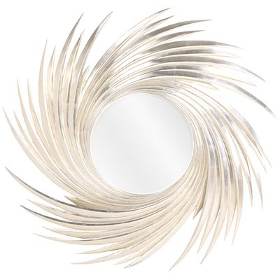 SILVER LEAF CARVED WOOD MIRROR IN A SWIRL FORM. Silver leaf carved wood mirror in a swirl form. 