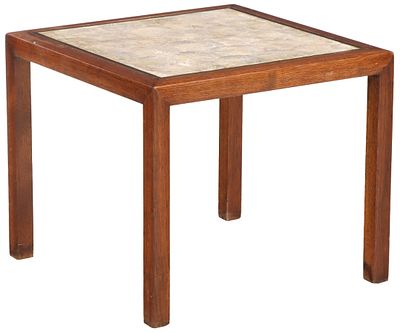 MID-CENTURY MODERN SHELL-TOPPED WALNUT SIDE TABLE. Mid-Century Modern shell-topped walnut side 