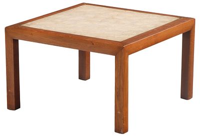 MID-CENTURY MODERN SHELL-TOPPED WALNUT SIDE TABLE. Mid-Century Modern shell-topped walnut side 