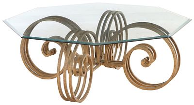 GLASS-TOPPED IRON COFFEE TABLE, CIRCA 1960. Glass-topped iron coffee table, circa 1960. Ht: 18" 