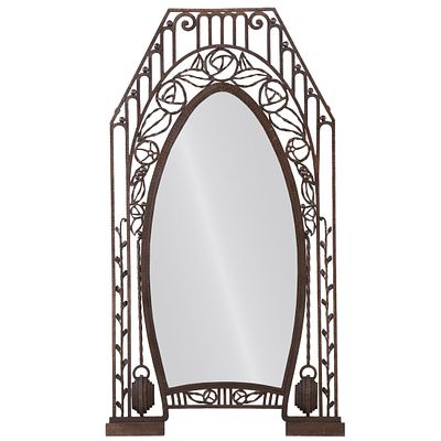 FRENCH ART DECO FORGED IRON MIRROR, CIRCA 1925, IN THE STYLE OF EDGAR BRANDT. French Art Deco 