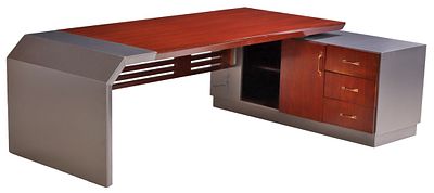 MAHOGANY AND PAINTED TWO PART ART DECO STYLE DESK ALONG WITH TWO MATCHING WOOD WALL PANELS. Maho 