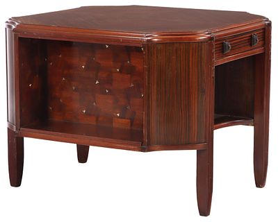 FRENCH ART DECO CENTER TABLE/DESK BY LOUIS MAJORELLE IN MAHOGANY WITH MACASSAR EBONY VENEER, . Fr 