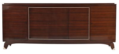 QUALITY FRENCH ART DECO ROSEWOOD SIDEBOARD HAVING FOUR DOORS IN THE MANNER OF RUHLMANN C 1935. Q 