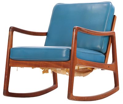MID-CENTURY MODERN DANISH ROCKING CHAIR, OLE WANSCHER FOR FRANCE & SONS, RETAILED BY JOHN. Mid-Ce 