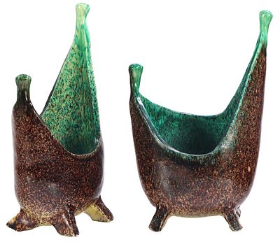 PAIR FRENCH CERAMIC PLANTERS BY ACCOLAY. Pair French ceramic planters by Accolay. Ht: 18.5" Wd: 