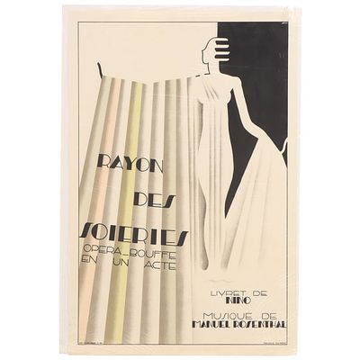 ART DECO OPERA POSTER "RAYON DES SOIERIES" ORIGINAL COLOR LITHOGRAPH DESIGNED BY MAURICE. Art 