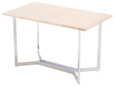 FRENCH CHROME TABLE HAVING A TRAVERTINE TOP C 1970. French chrome table having a travertine 