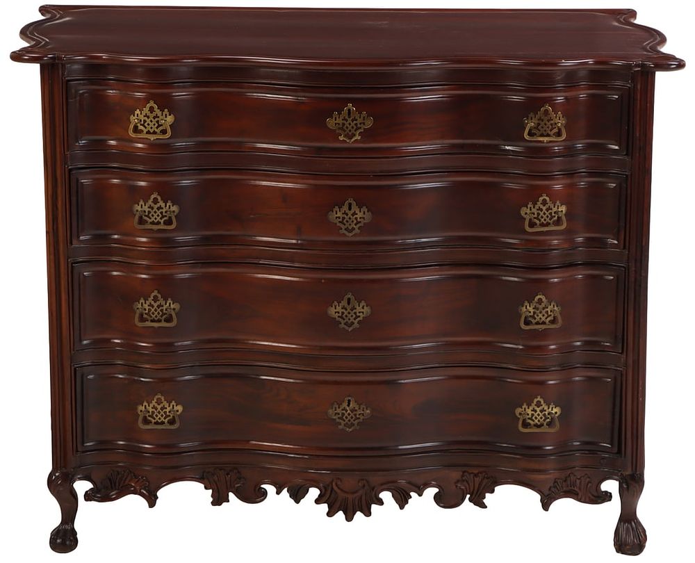 NINETEENTH CENTURY PORTUGUESE COMMODE HAVING A CARVED SKIRT AND BALL AND CLAW FEET. Nineteenth 