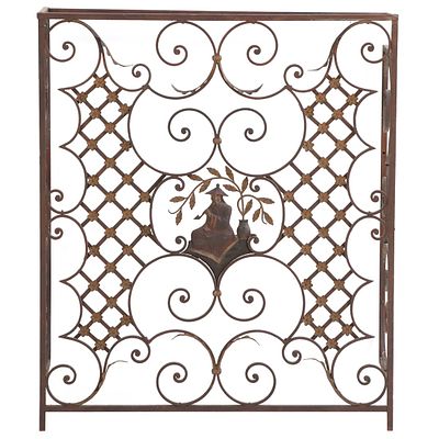 FRENCH PAINT DECORATED CHINOISERIE IRON CONSOLE TABLE C 1930. LACKING A TOP. French paint 