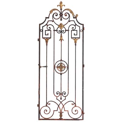 FRENCH SINGLE PAINTED AND GILT IRON GATE HAVING A NICE OLD SURFACE AND FINE DETAILS C 1900. Fren 
