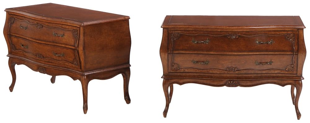 PAIR LOUIS XV STYLE BOMBE DRESSERS. Pair Louis XV style bombe dressers. Ht: 28.25" Wd: 42.5" 