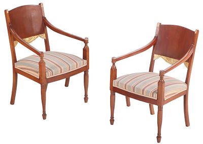 PAIR OF RUSSIAN STYLE MAHOGANY AND GILTWOOD OPEN ARMCHAIRS C 1940. Pair of Russian style 