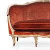 LOUIS XV STYLE PAINTED AND CARVED FRENCH SOFA C 1900. THE FINELY CARVED FRAME HAVING SUNFLOWERS IN. Image - 2