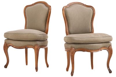 GRACEFUL PAIR OF LOUIS XV STYLE SIDECHAIRS C 1930 WITH NEW FABRIC. Graceful pair of Louis XV 