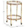 ROUND FRENCH BRASS AND GLASS BAR CART HAVING TWO REMOVABLE SERVING TRAYS C 1970. Round French Image - 1