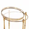 ROUND FRENCH BRASS AND GLASS BAR CART HAVING TWO REMOVABLE SERVING TRAYS C 1970. Round French Image - 5
