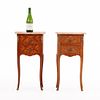 PAIR FRENCH LOUIS XV STYLE BRONZE MOUNTED AND INLAID MARBLE TOP NIGHT STANDS C 1950. Pair Image - 2