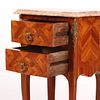 PAIR FRENCH LOUIS XV STYLE BRONZE MOUNTED AND INLAID MARBLE TOP NIGHT STANDS C 1950. Pair Image - 4