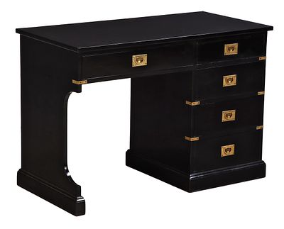 AN EBONIZED CAMPAIGN STYLE WRITING DESK WITH BRONZE HARDWARE CIRCA 1950. An ebonized Campaign 
