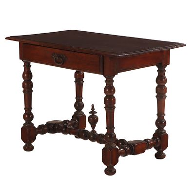 CONTINENTAL EIGHTEENTH CENTURY TURNED WALNUT TABLE HAVING A SINGLE DRAWER. Continental 