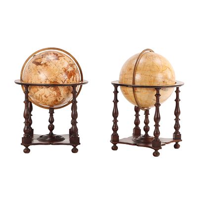 RARE PAIR OF NINETEENTH CENTURY GLOBES ON WALNUT BASES. Rare pair of nineteenth century globes 