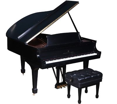 STEINWAY & SONS MODEL M GRAND PIANO WITH A BLACK LACQUER, HAND-RUBBED SATIN FINISH, SERIAL NUMBER. 
