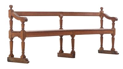 NINETEENTH CENTURY FRENCH TURNED OAK BENCH WITH OPEN BACK. Nineteenth century French turned oak 